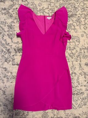 TCEC Hot Pink Ruffle Sleeve V-Neck Mini Dress